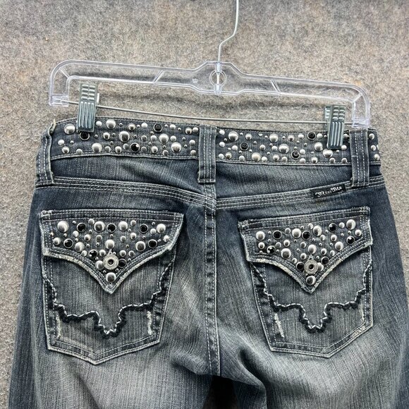 Miss Me Jeans Womens 26 Anchorage Studded Flare Distressed Denim Blue Bootcut - Picture 8 of 12